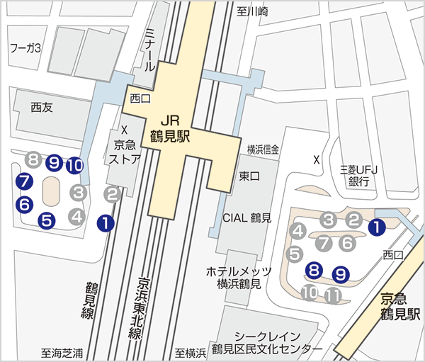 鶴見駅東口・西口周辺マップ